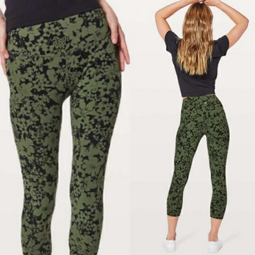 LULULEMON Align Crop High Rise Legging Efflorescent Barracks Green Black Size 4